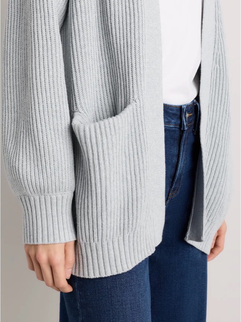 Quince Light Gray Open-Front Ribbed Cardigan - Picture 3 of 8